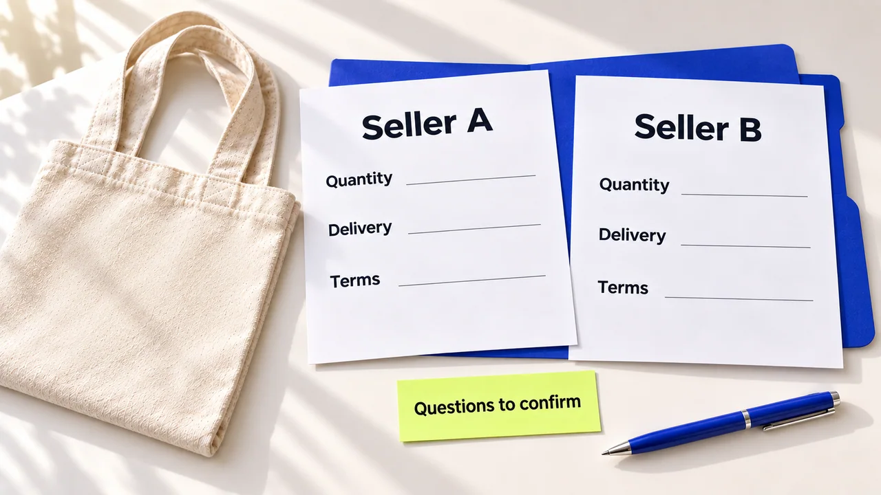 Two supplier offers compared by quantity, delivery and order terms.